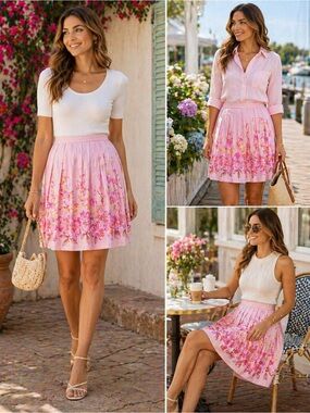 Bandolino Size 12 Petite Pink Floral Pleated Skirt | A-Line | Petite Fit